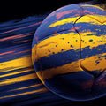 Motion Soccer Ball Mural Wallpaper — Dynamic Blue and Yellow Streak Mural Wallpaper - room preview 04