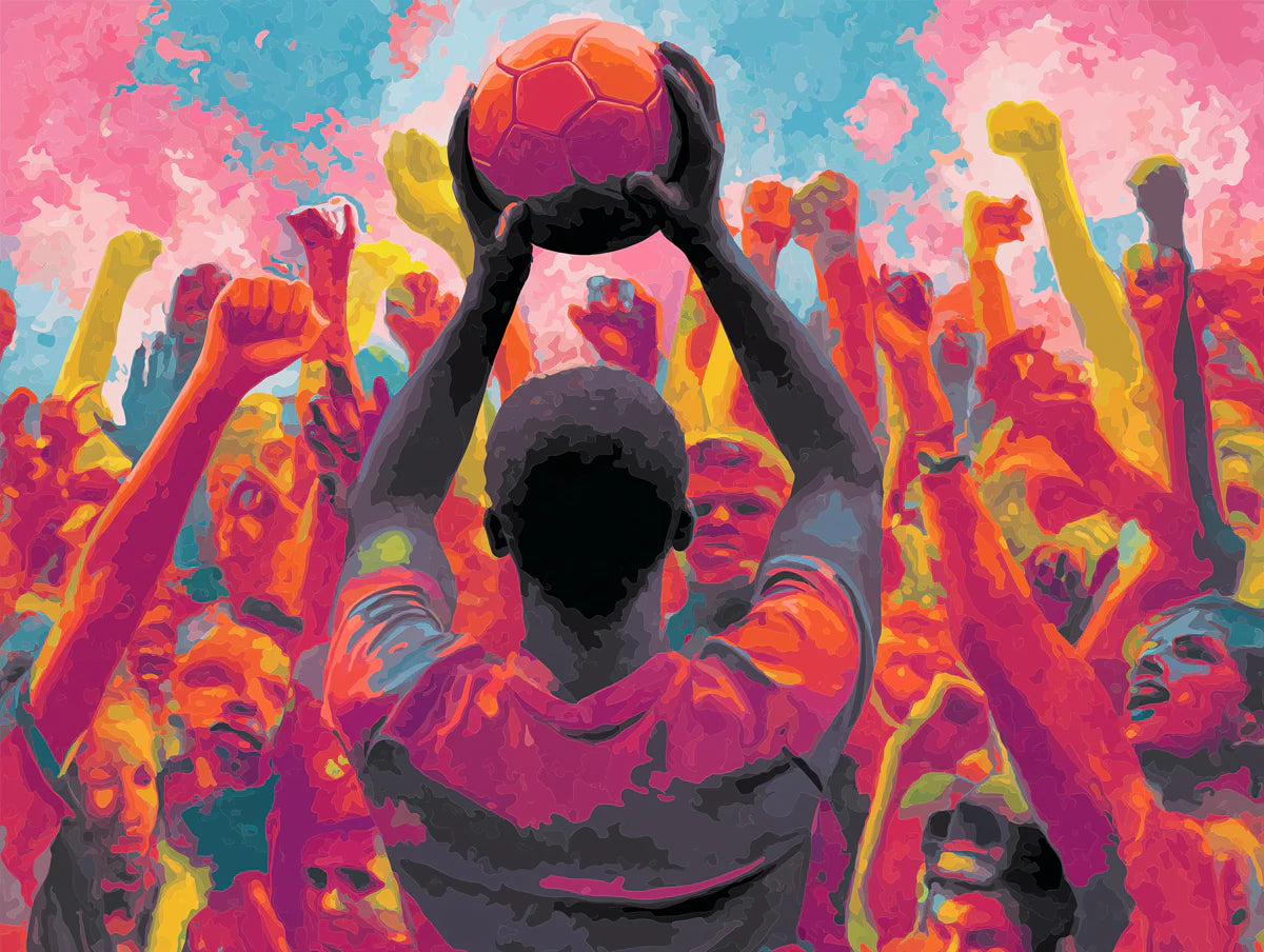 Triumphant Crowd Pop Art Mural Wallpaper — High Energy Sport Design Mural Wallpaper - room preview 04