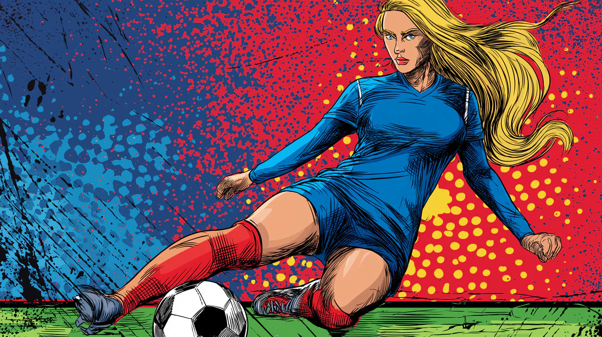 Female Footballer Action Mural Wallpaper — Pop Art Comic Style Mural Wallpaper - room preview 04
