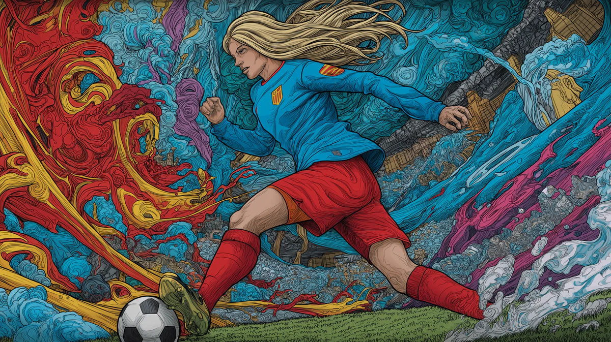 Psychedelic Soccer Action Mural Wallpaper — High-Energy Athletic Art Mural Wallpaper - room preview 04