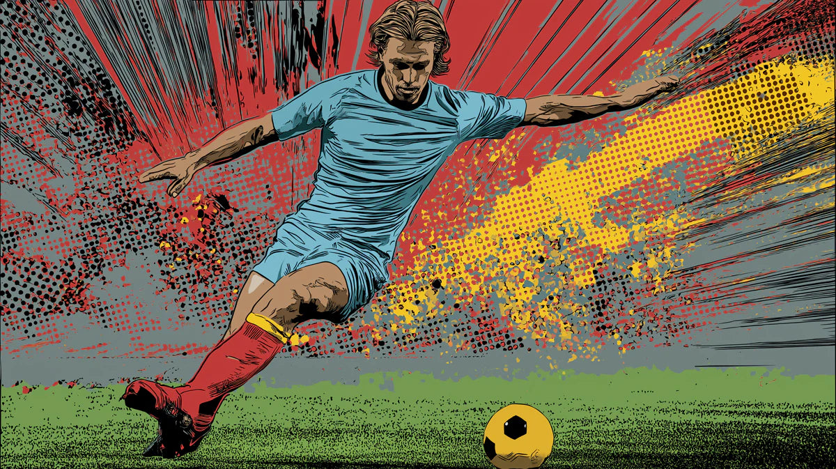Dynamic Pop Art Soccer Kick Mural Wallpaper — Action Sports Style Mural Wallpaper - room preview 04