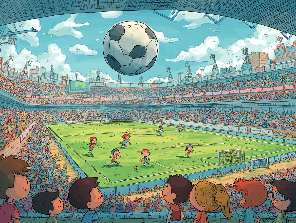 Cartoon Soccer Stadium Panorama Mural Wallpaper — Whimsical Sport Art Mural Wallpaper - room preview 04