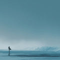 Lone Surfer Foggy Shore Mural Wallpaper — Minimalist Coastal Art Mural Wallpaper - room preview 04