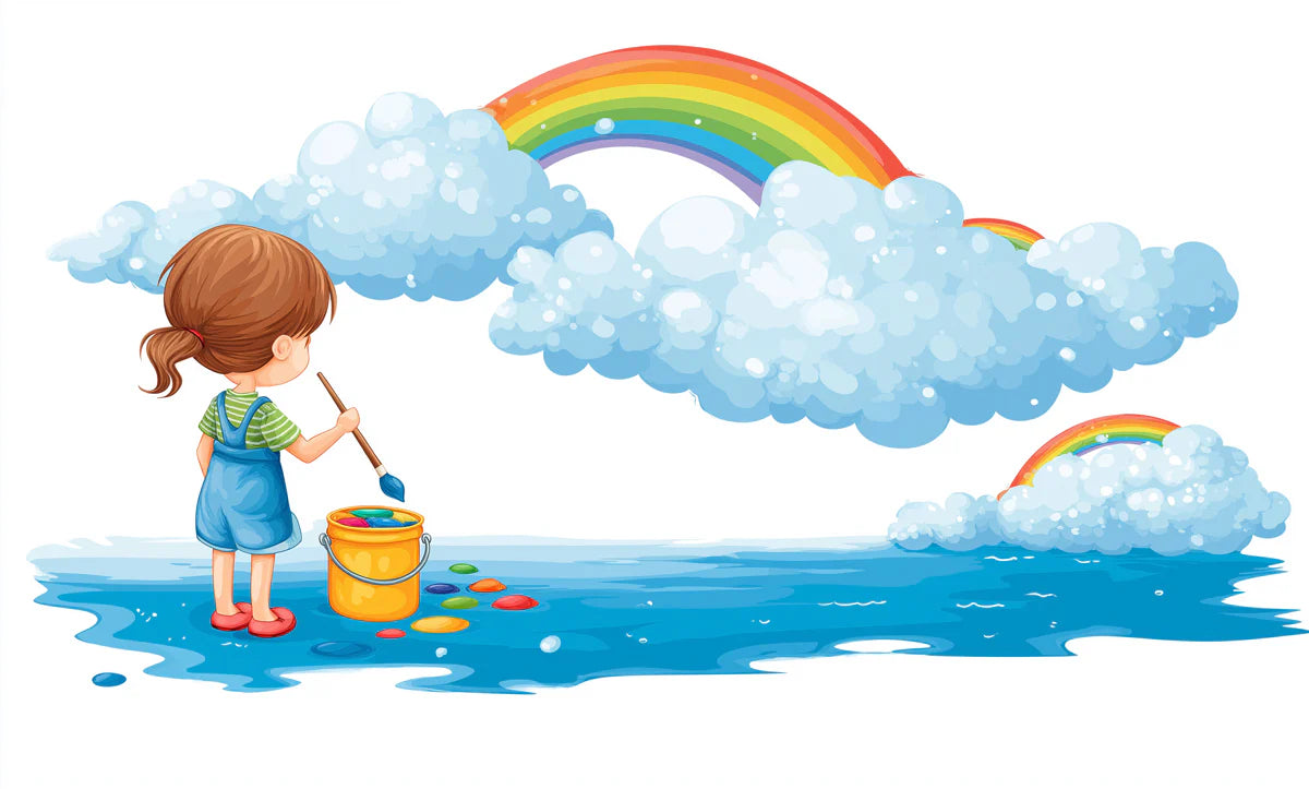 Rainbow Painter Fantasy Mural Wallpaper — Whimsical Children's Art Mural Wallpaper - room preview 04