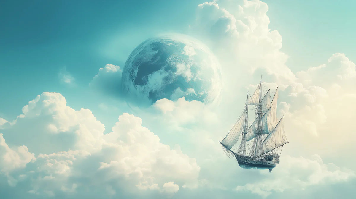Celestial Sailing Ship Mural Wallpaper — Surreal Sky Cloud Scenery Mural Wallpaper - room preview 04