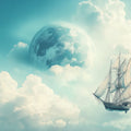 Celestial Sailing Ship Mural Wallpaper — Surreal Sky Cloud Scenery Mural Wallpaper - room preview 04