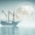 Asian Junk Ship in Mist Mural Wallpaper — Ethereal Seascape Mural Wallpaper - room preview 04