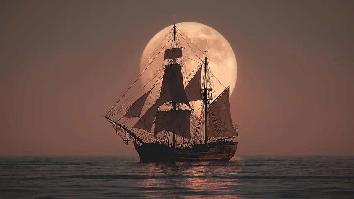 Full Moon Sailing Ship Mural Wallpaper — Romantic Seascape Design Mural Wallpaper - room preview 04