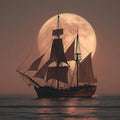 Full Moon Sailing Ship Mural Wallpaper — Romantic Seascape Design Mural Wallpaper - room preview 04