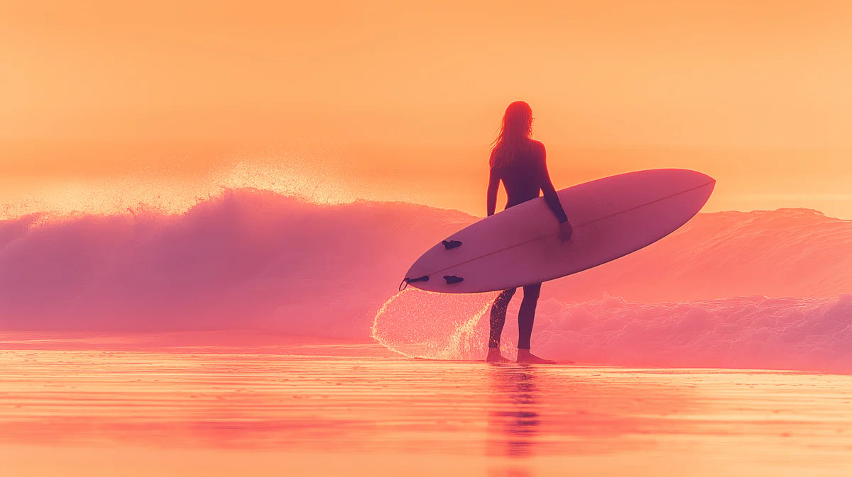 Surfer Silhouette Mural Wallpaper —Golden Hour Beach Scene Mural Wallpaper - room preview 04