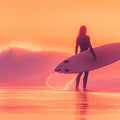 Surfer Silhouette Mural Wallpaper —Golden Hour Beach Scene Mural Wallpaper - room preview 04