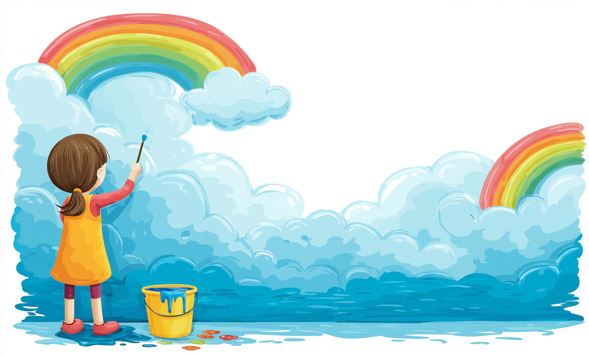 Child Painting Rainbow Sky Mural Wallpaper — Whimsical Art Decor Mural Wallpaper - room preview 04