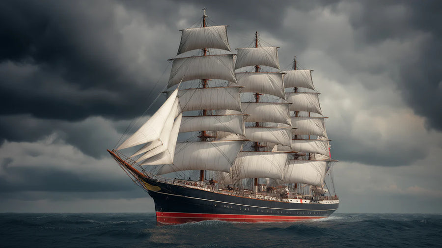 Sea Wallpaper Mural – Ocean Wall Mural – Full-Rigged Ship Stormy Sea — Cinematic Marine Art printable artwork