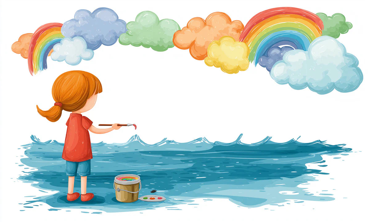 Child Painting Rainbow Mural Wallpaper — Whimsical Artistic Scene Mural Wallpaper - room preview 04