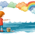 Child Painting Rainbow Mural Wallpaper — Whimsical Artistic Scene Mural Wallpaper - room preview 04