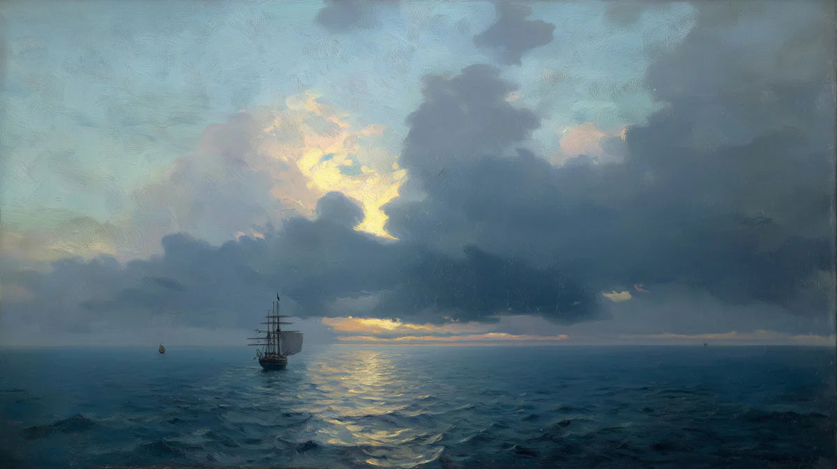 Old Master Sunset Seascape Mural Wallpaper — Dramatic Oil Painting Mural Wallpaper - room preview 04