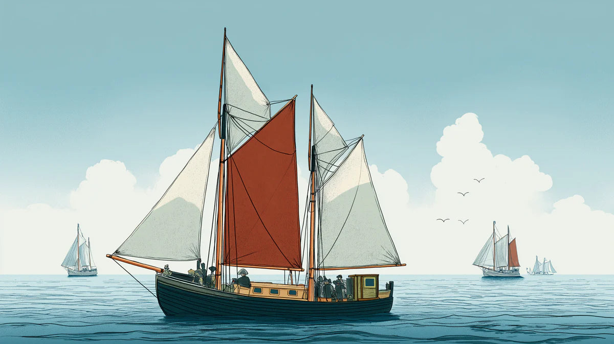 Nautical Sloop Sailboat Mural Wallpaper — Classic Maritime Illustration Mural Wallpaper - room preview 04