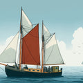 Nautical Sloop Sailboat Mural Wallpaper — Classic Maritime Illustration Mural Wallpaper - room preview 04