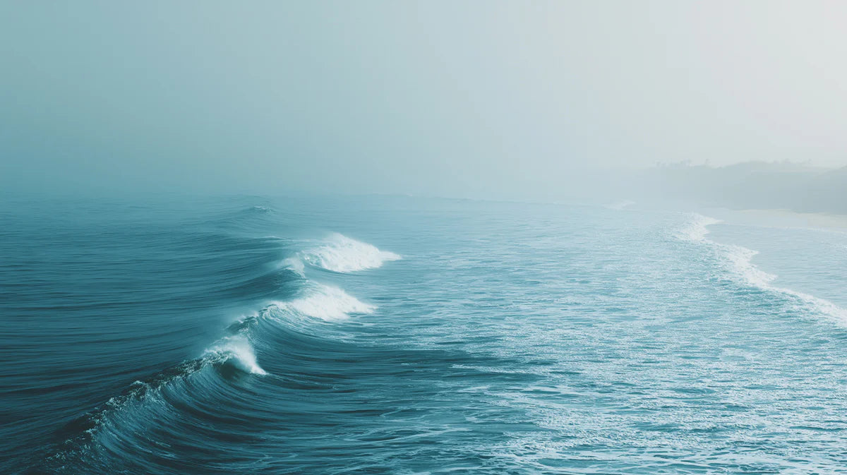 Mist-Covered Ocean Waves Mural Wallpaper — Minimalist Coastal Art Mural Wallpaper - room preview 04