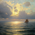 Sailing Ship Golden Sunset Mural Wallpaper — Atmospheric Oil Painting Mural Wallpaper - room preview 04