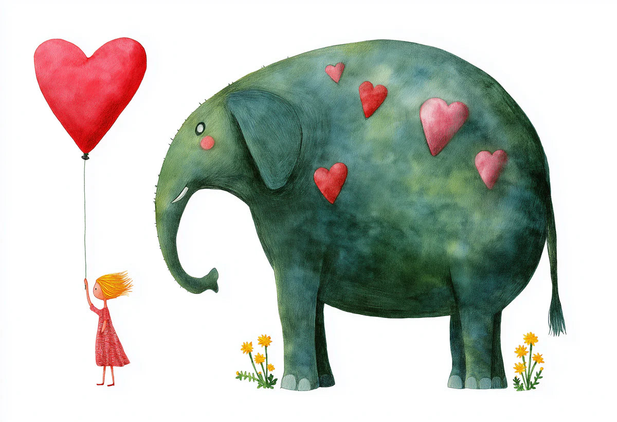 Girl and Elephant Watercolor Mural Wallpaper — Whimsical Illustration Mural Wallpaper - room preview 04
