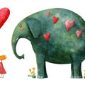 Girl and Elephant Watercolor Mural Wallpaper — Whimsical Illustration Mural Wallpaper - room preview 04