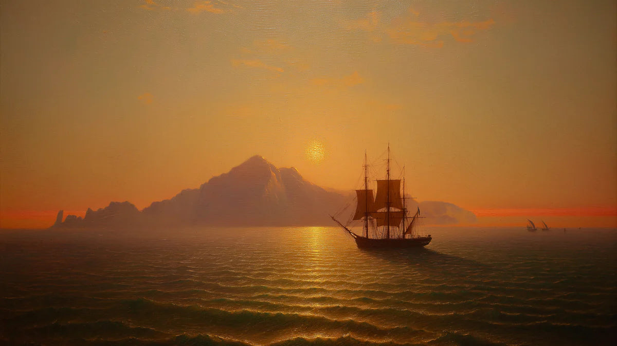 Golden Seascape Oil Painting Mural Wallpaper — Sunset Horizon Mural Wallpaper - room preview 04