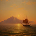 Golden Seascape Oil Painting Mural Wallpaper — Sunset Horizon Mural Wallpaper - room preview 04
