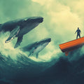 Breaching Humpback Whales Mural Wallpaper — Moody Ocean Adventure Mural Wallpaper - room preview 04