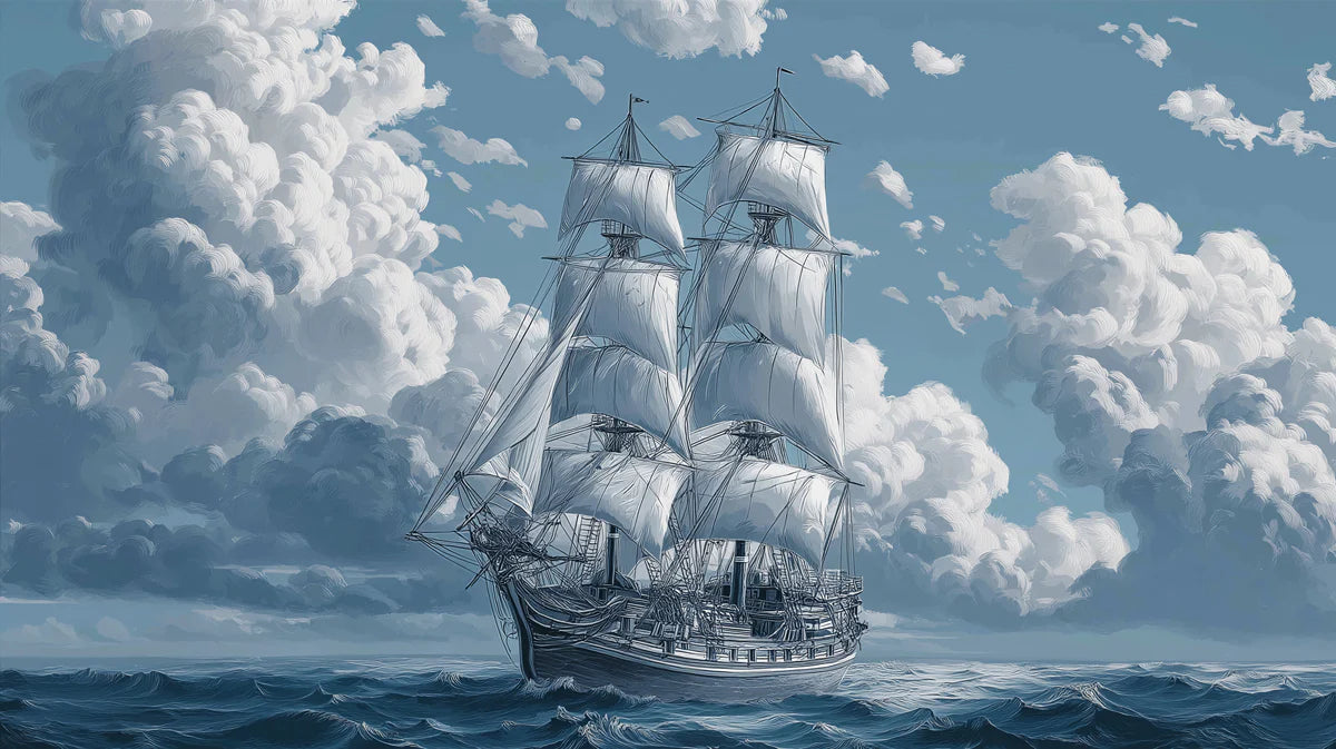 Tall Ship at Sea Mural Wallpaper — Cinematic Marine Artwork Mural Wallpaper - room preview 04