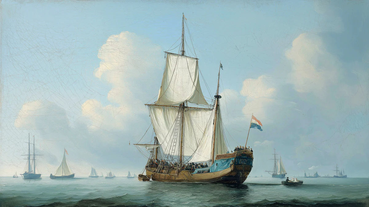 Dutch Maritime Seascape Mural Wallpaper — Historical Art Oil Painting Mural Wallpaper - room preview 04