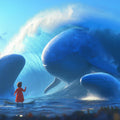 Giant Whales Oceanic Adventure Mural Wallpaper — Cinematic Blue Mural Wallpaper - room preview 04