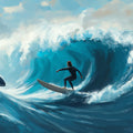 Surfer and Orca Ocean Wave Mural Wallpaper — Impressionist Style Mural Wallpaper - room preview 04