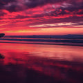 Crimson Sunset Surfer Mural Wallpaper — Dramatic Coastal Scene Mural Wallpaper - room preview 04