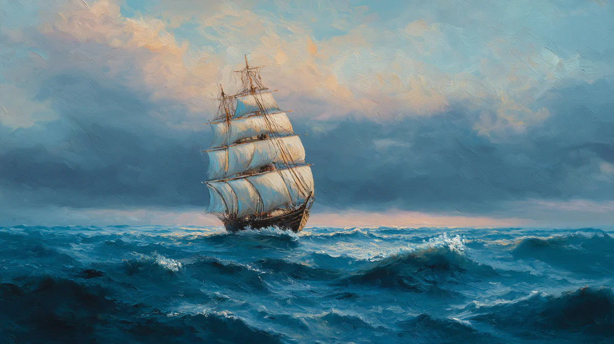 Tall Ship at Sea Mural Wallpaper — Oil Painting Nautical Design Mural Wallpaper - room preview 04