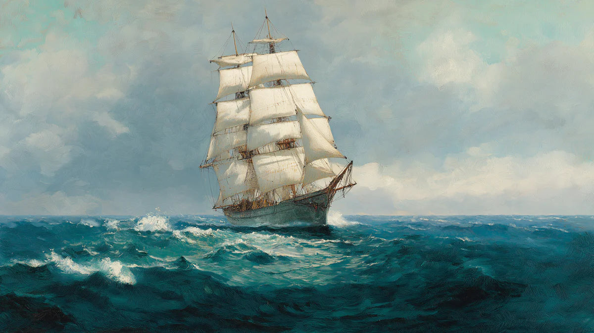 Tall Ship at Sea Mural Wallpaper — Impressionistic Marine Art Mural Wallpaper - room preview 04