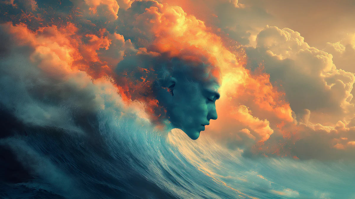 Surreal Elemental Wave Mural Wallpaper — Dreamlike Abstract Art Mural Wallpaper - room preview 04