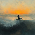Lone Surfer Seascape Mural Wallpaper — Dramatic Oil Painting Style Mural Wallpaper - room preview 04