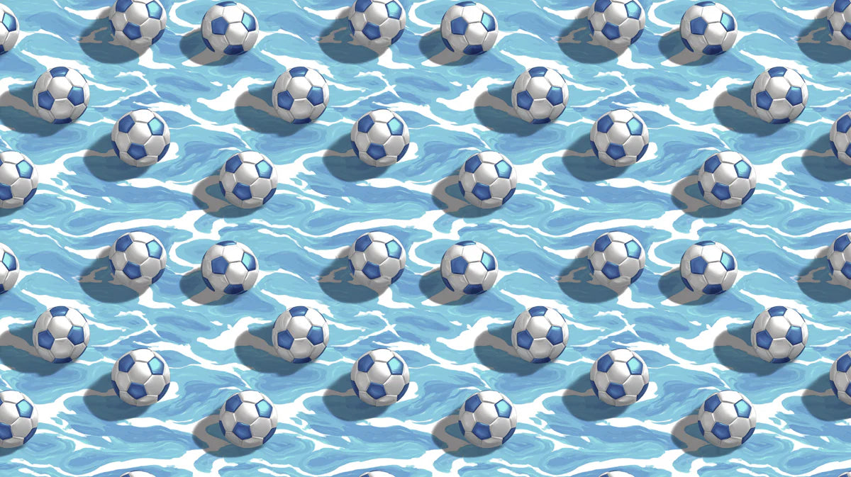 Soccer Ball and Wave Mural Wallpaper — Dynamic Blue Sports Motif Mural Wallpaper - room preview 04