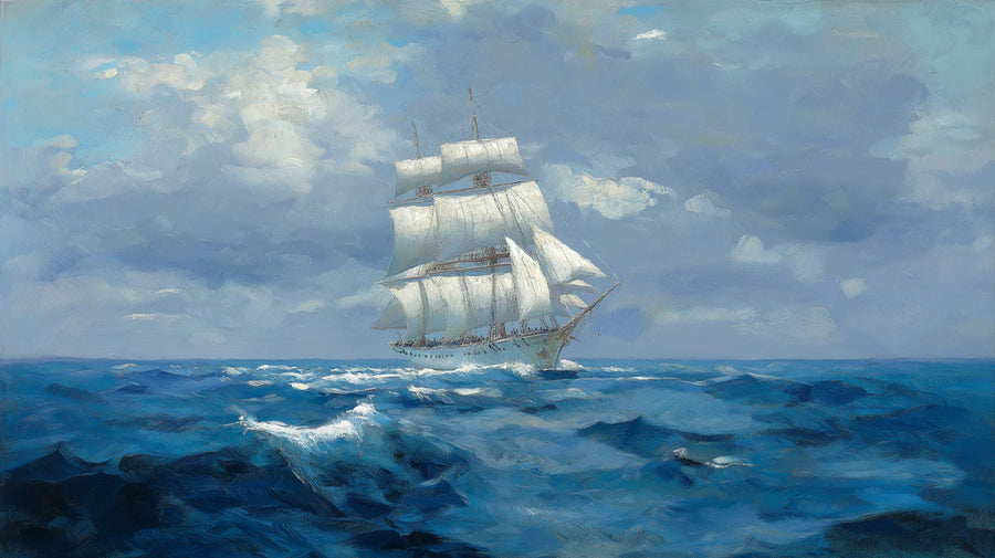 Nautical Wallpaper Mural – Maritime Wall Mural – Tall Ship Ocean — Classic Maritime Oil Painting printable artwork