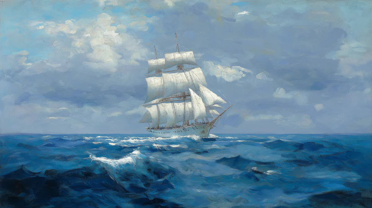 Tall Ship Ocean Mural Wallpaper — Classic Maritime Oil Painting Mural Wallpaper - room preview 04