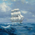 Tall Ship Ocean Mural Wallpaper — Classic Maritime Oil Painting Mural Wallpaper - room preview 04