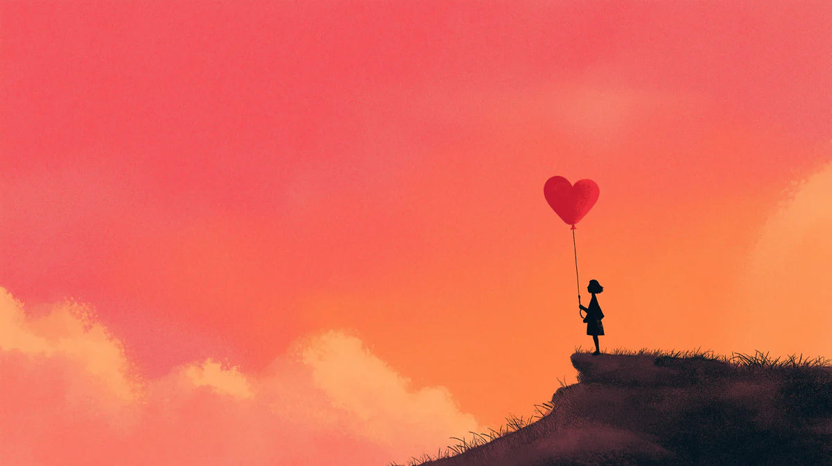 Child with Heart Balloon Mural Wallpaper — Artistic Sunset Silhouette Mural Wallpaper - room preview 04