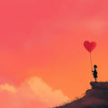 Child with Heart Balloon Mural Wallpaper — Artistic Sunset Silhouette Mural Wallpaper - room preview 04
