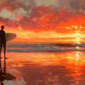 Surfer Silhouette Sunset Mural Wallpaper — Cinematic Coastal Art Mural Wallpaper - room preview 04