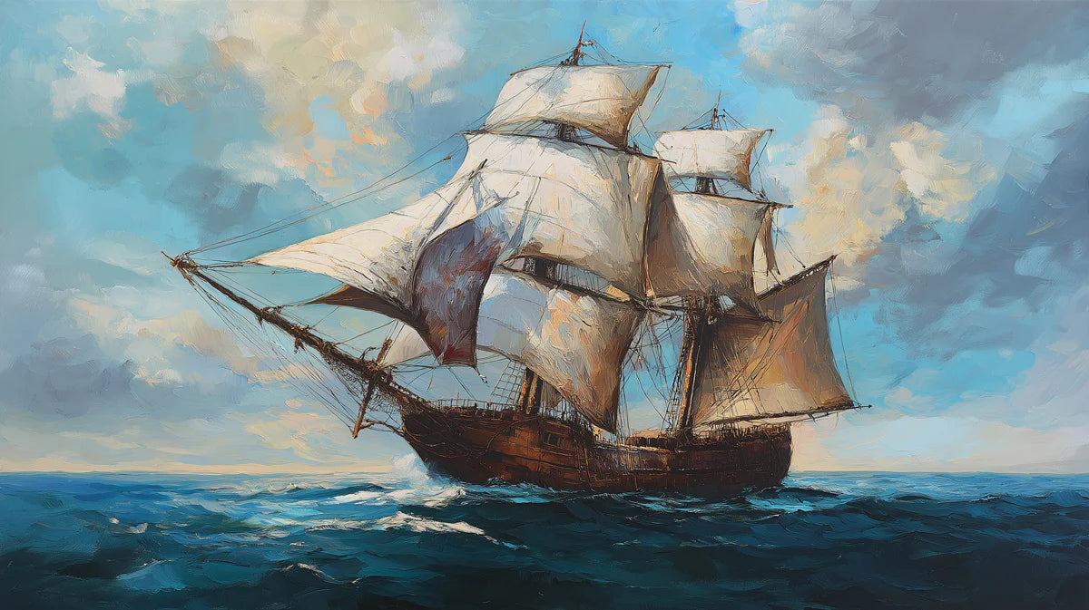 Galleon at Sea Mural Wallpaper — Oil Painting Style Maritime Art Mural Wallpaper - room preview 04