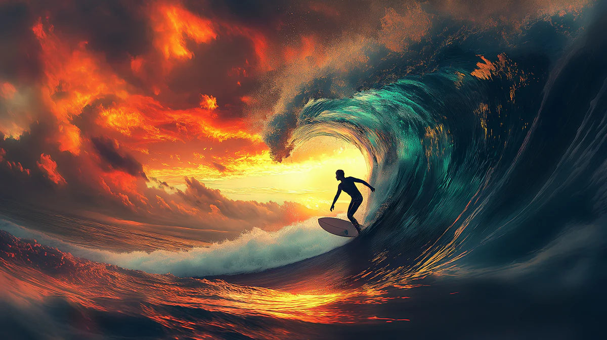 Fiery Sunset Ocean Wave Mural Wallpaper — Dynamic Coastal Art Mural Wallpaper - room preview 04