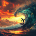 Fiery Sunset Ocean Wave Mural Wallpaper — Dynamic Coastal Art Mural Wallpaper - room preview 04