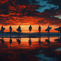 Surfer Lineup Sunset Mural Wallpaper — Dramatic Oil Painting Style Mural Wallpaper - room preview 04