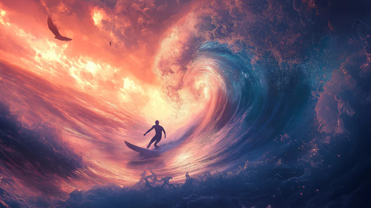 Fiery Ocean Surf Mural Wallpaper — Dramatic Coastal Wave Scene Mural Wallpaper - room preview 04